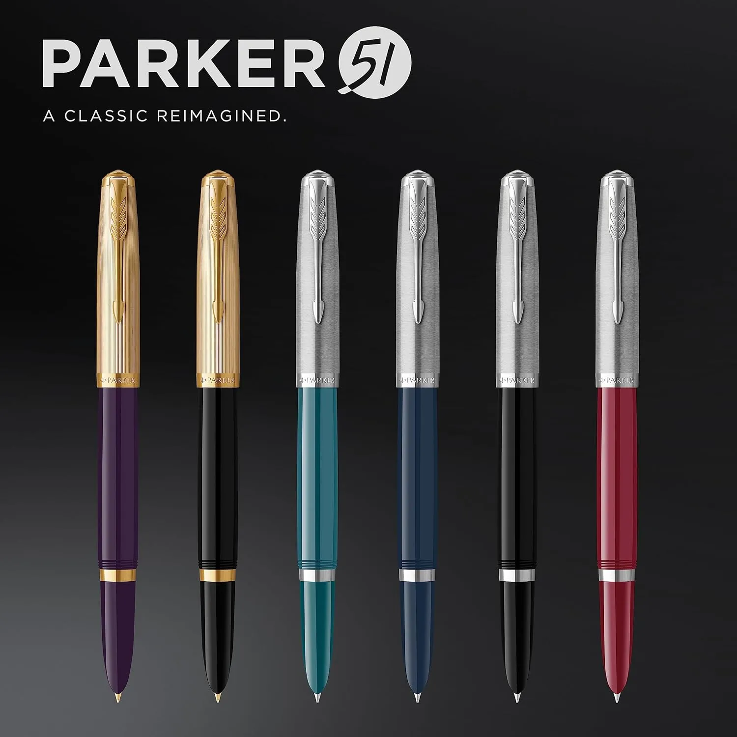 Parker 51 Fountain Pen | Black Barrel with Chrome Trim | Fine Nib with Black Ink Cartridge | Gift Box