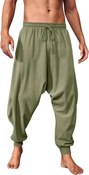 PASLTER Mens Pirate Pants Medieval Viking Costume Trousers Renaissance Halloween Baggy Harem Linen Pants