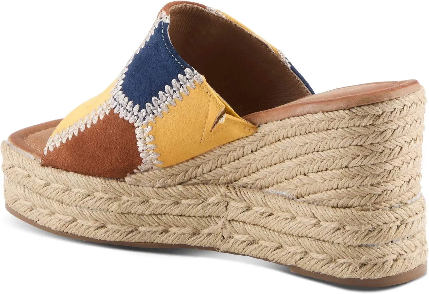 PATRIZIA Women's EVOLET Slide Sandals - Square Toe, Color Block Design, Jute Braided Platform, 4" Heel