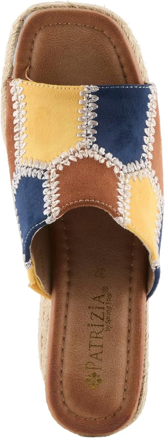 PATRIZIA Women's EVOLET Slide Sandals - Square Toe, Color Block Design, Jute Braided Platform, 4" Heel