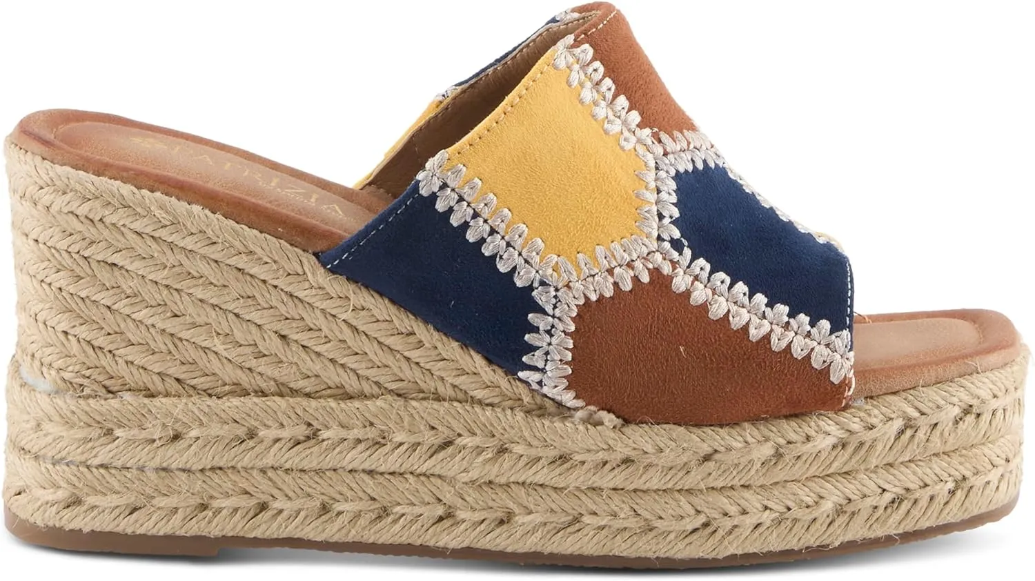 PATRIZIA Women's EVOLET Slide Sandals - Square Toe, Color Block Design, Jute Braided Platform, 4" Heel