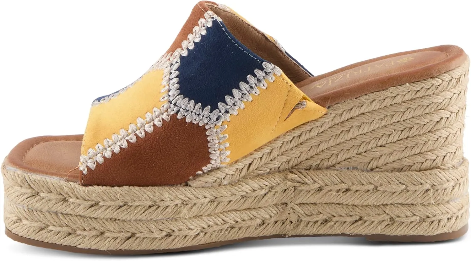 PATRIZIA Women's EVOLET Slide Sandals - Square Toe, Color Block Design, Jute Braided Platform, 4" Heel