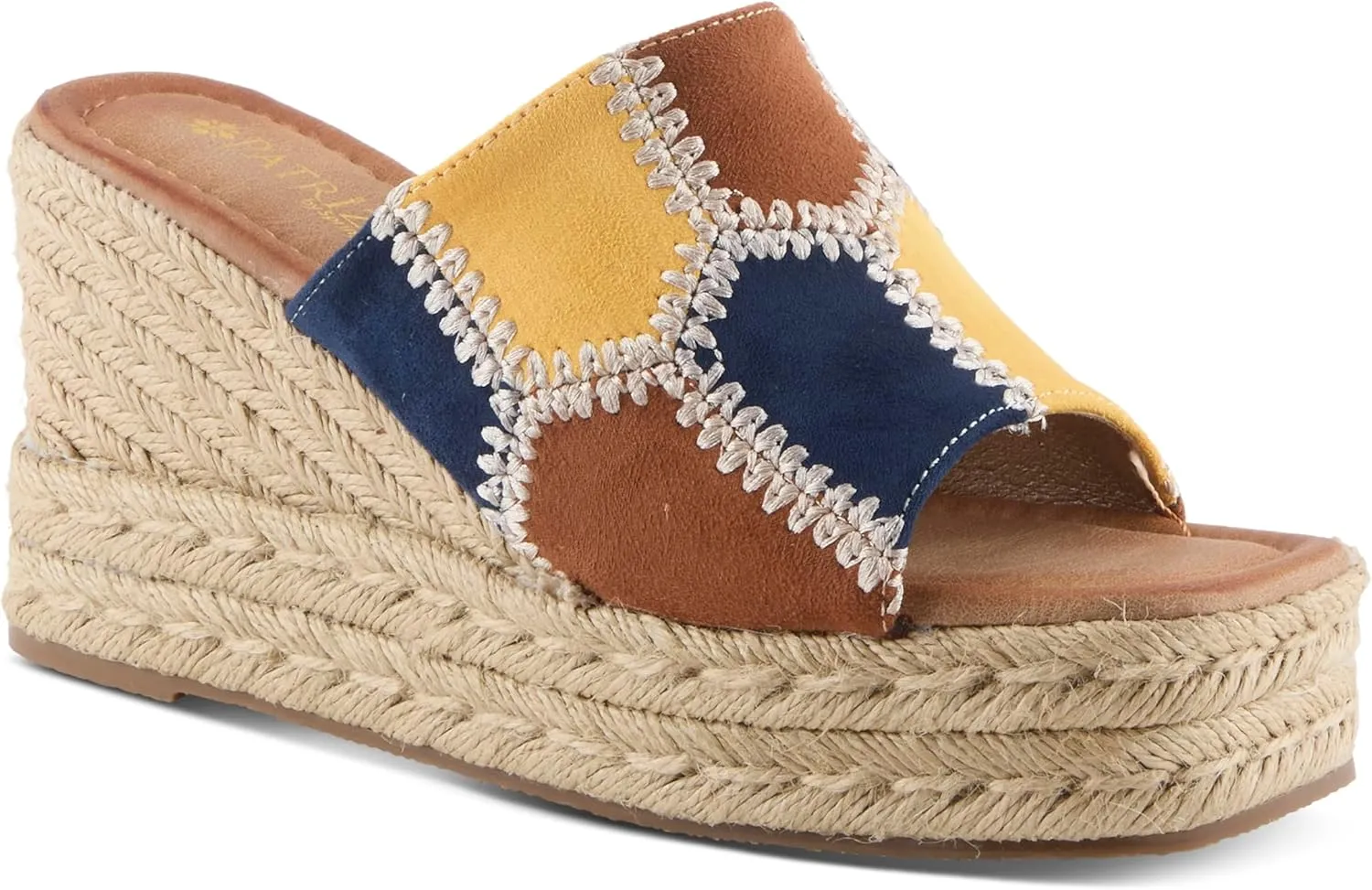 PATRIZIA Women's EVOLET Slide Sandals - Square Toe, Color Block Design, Jute Braided Platform, 4" Heel