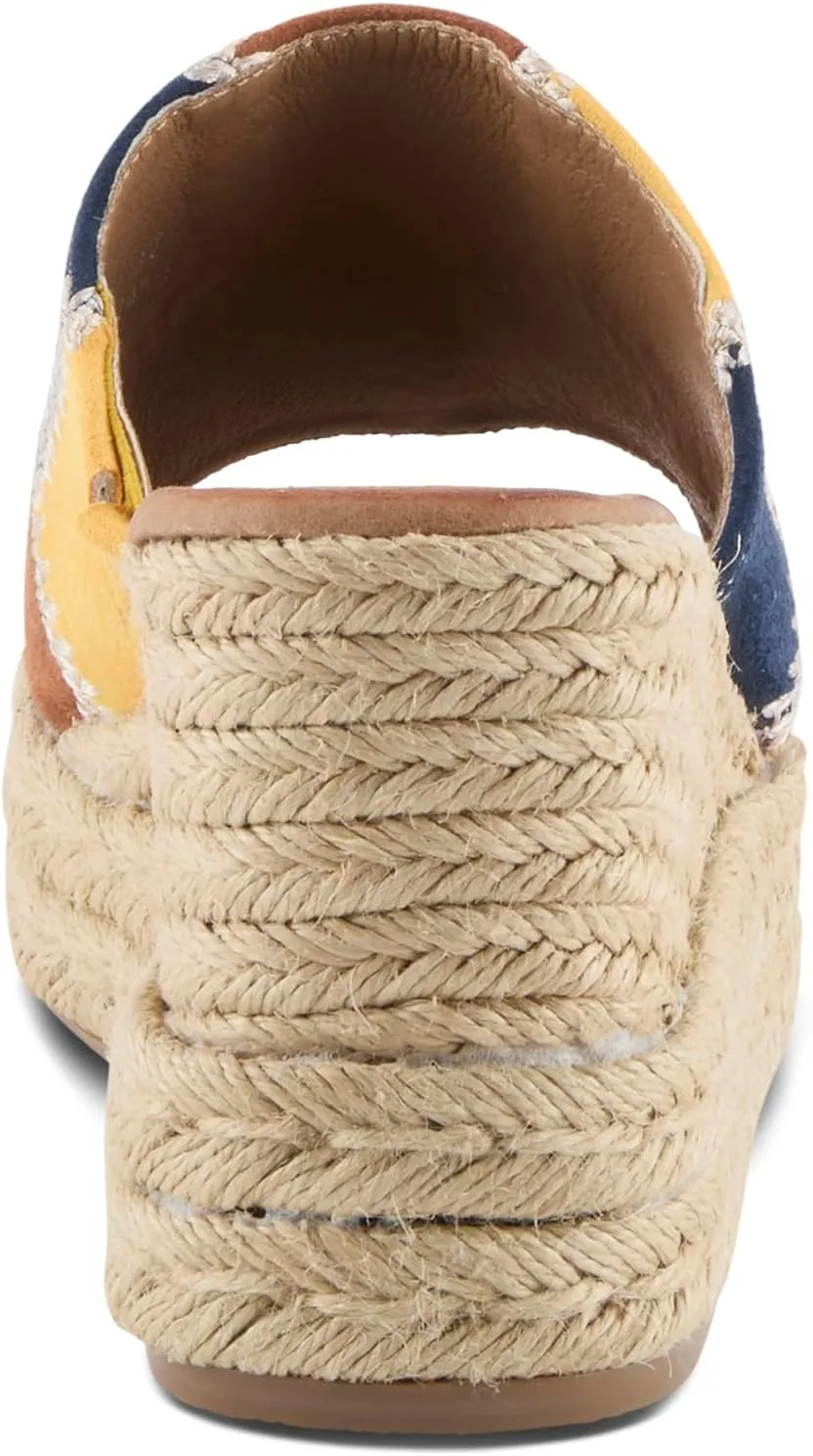 PATRIZIA Women's EVOLET Slide Sandals - Square Toe, Color Block Design, Jute Braided Platform, 4" Heel
