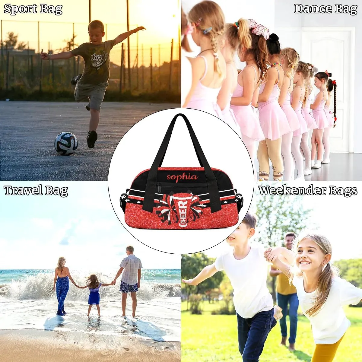 Personalized Cheer Bag with Name Custom Sport Duffel Bag for Girls Cheerleader Bags Overnight Weekender Bags Carry On Travel Bag, Glitter Pink