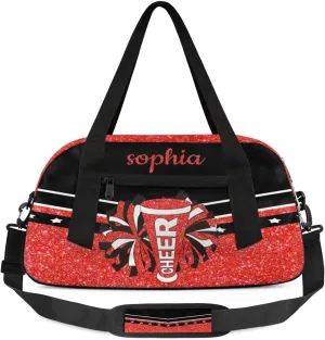 Personalized Cheer Bag with Name Custom Sport Duffel Bag for Girls Cheerleader Bags Overnight Weekender Bags Carry On Travel Bag, Glitter Pink
