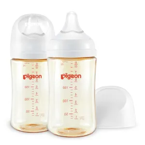 Pigeon PPSU Nursing Baby Bottle Wide Neck, Anti-Colic, Streamlined Body, Natural Feel, Easy to Clean, 8.1 Oz(Pack of 2), Includes 2pcs M Nipples (3m )