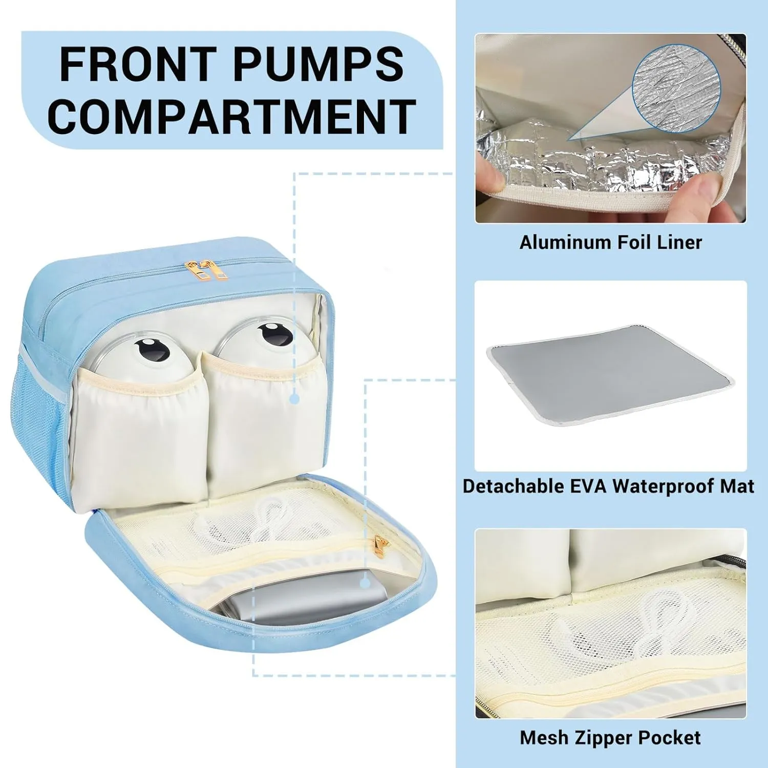 PIIOSER Breastmilk Cooler Bag with Ice Pack, Compatible with Wearable Breast Pumps & Accessories - Portable Pumps Carrying Case for Nursing & Working Moms, Blue