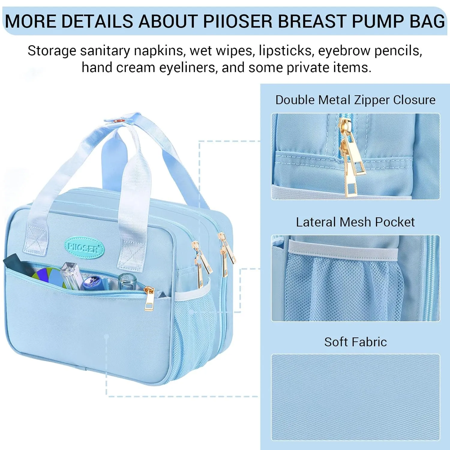 PIIOSER Breastmilk Cooler Bag with Ice Pack, Compatible with Wearable Breast Pumps & Accessories - Portable Pumps Carrying Case for Nursing & Working Moms, Blue