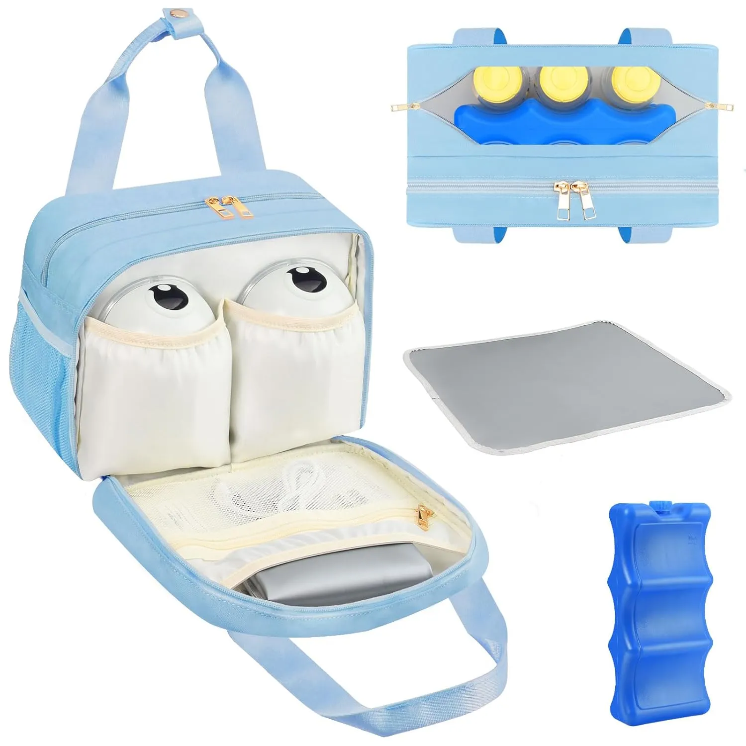 PIIOSER Breastmilk Cooler Bag with Ice Pack, Compatible with Wearable Breast Pumps & Accessories - Portable Pumps Carrying Case for Nursing & Working Moms, Blue
