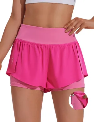PINSPARK 2 in 1 Athletic Shorts for Women Biker Underneath Running Shorts High Waisted Gym Workout Short with Side Pockets