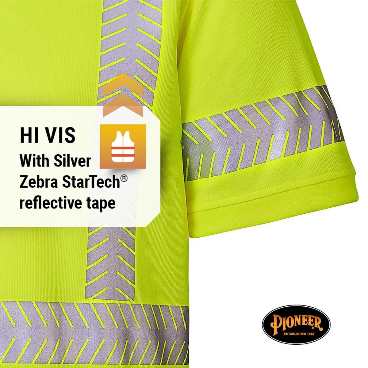 Pioneer Hi Vis Safety T-Shirt for Men - Lightweight Cool Pass Fabric - UPF 50  Sun Protection - Reflective Tape - Yellow/Green