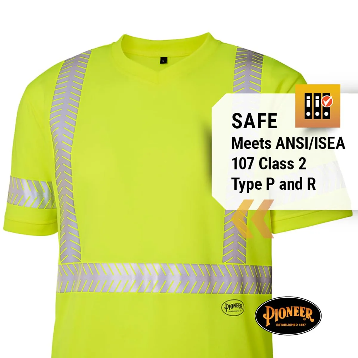 Pioneer Hi Vis Safety T-Shirt for Men - Lightweight Cool Pass Fabric - UPF 50  Sun Protection - Reflective Tape - Yellow/Green