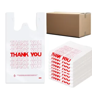 Plastic Shopping Bags, Thank You Bags 400 Count, HDPE, 15mic, 0.6 Mil, 11.5" x 6.5" x 21", 12 lbs, Hanging Handles, Leak-Proof, Perfect for Restaurant, Retail, Grocery