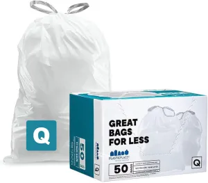 Plasticplace Custom Fit Trash Bags, Compatible with Simplehuman Code Q (50 Count), 13-17 Gallon Drawstring Garbage Liners, Heavy Duty Tear-Resistant