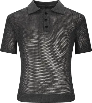 Plus Size Knitted Muscle Shirt Men V Neck Short Sleeve Moisture Wicking Top Casual Fashion Hollow Out Texture Blouse