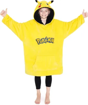Pokemon Pikachu Blanket Hoodie for Kids Cozy Warm Anime Fleece Wearable Blanket
