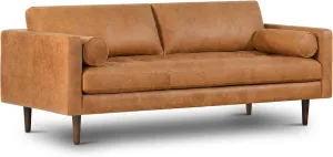 POLY & BARK Cognac Tan Brown Leather Couch - 88.5" Mid Century Leather Sofa with 2 Bolsters - Full Grain Camel Leather Couch - Feather-Down Topper On Seating Surface - Pure-Aniline Italian Leather