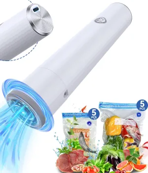 Portable Cordless Handheld Vacuum Sealer with [5 Large Bags & 5 Medium] Vacuum Bags - Automatic Pump for Food Preservation, Type-C Charging, Portable Pump for travel and home(Blue Bag)