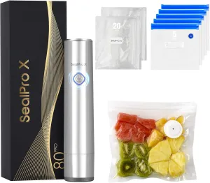 Portable Handheld Vacuum Sealer for Food Preservation, Cordless Vacuum Sealer Mini Sealer   25 Reusable Sous Vide Bags