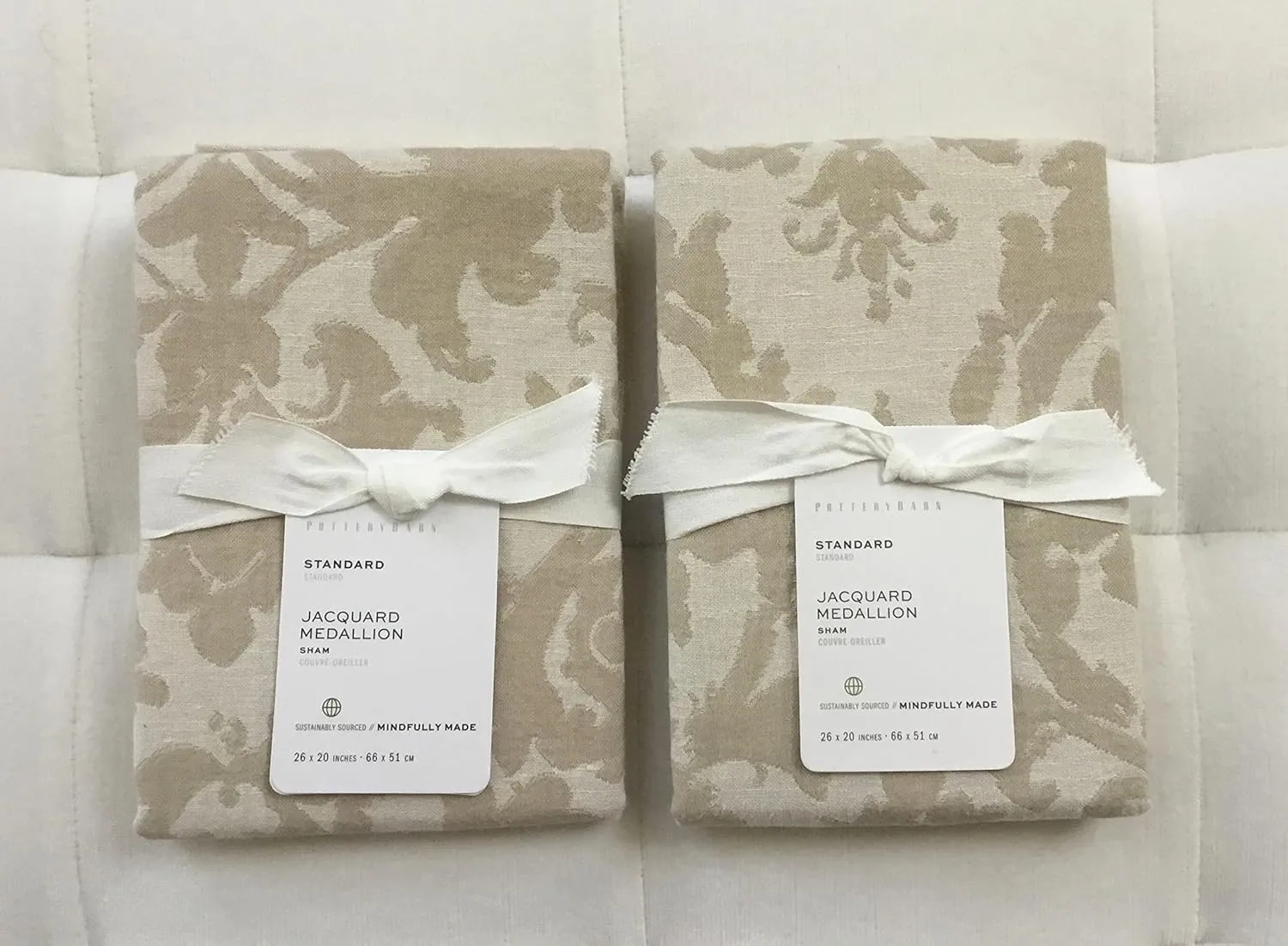 Pottery Barn Jacquard Medallion Standard Shams ~*~Set of Two~*~Ivory/Flax/Neutral~