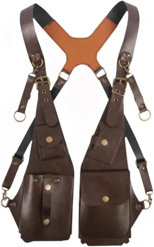 Practical Double Shoulder Armpit Bag PU Leather Shoulder Harness Bag with Hidden Underarm Strap Wallet Phone Holster