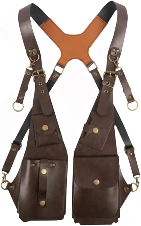 Practical Double Shoulder Armpit Bag PU Leather Shoulder Harness Bag with Hidden Underarm Strap Wallet Phone Holster