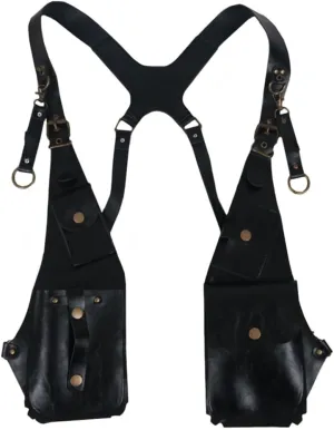 Practical Double Shoulder Armpit Bag PU Leather Shoulder Harness Bag with Hidden Underarm Strap Wallet Phone Holster