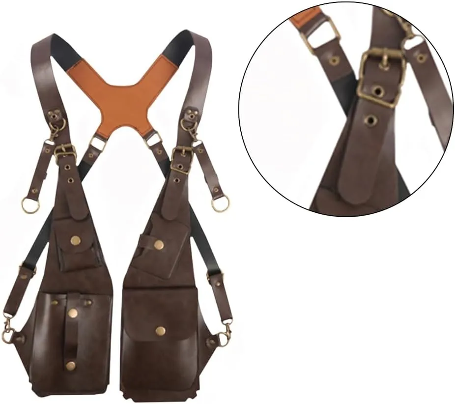 Practical Double Shoulder Armpit Bag PU Leather Shoulder Harness Bag with Hidden Underarm Strap Wallet Phone Holster