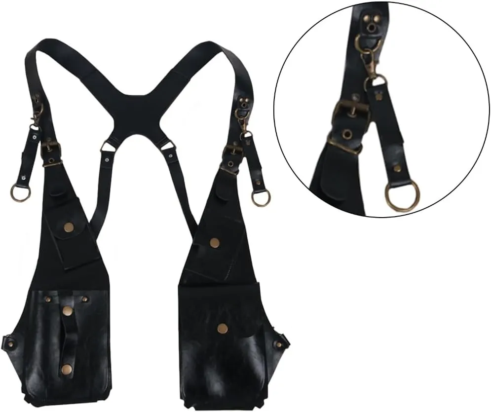 Practical Double Shoulder Armpit Bag PU Leather Shoulder Harness Bag with Hidden Underarm Strap Wallet Phone Holster