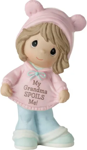 Precious Moments 223012E My Grandma Spoils Me Brunette Hair/Medium Skin Bisque Porcelain Girl Figurine