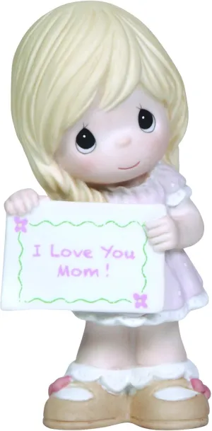 Precious Moments, I Love You Mom!, Bisque Porcelain Figurine, Girl, 124002