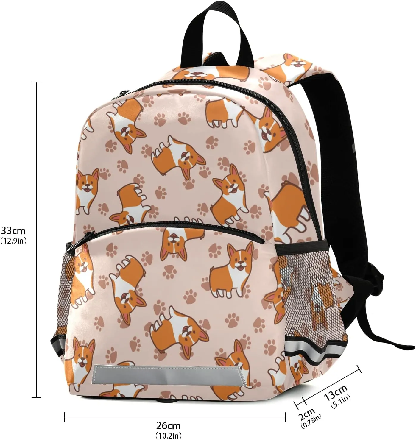 Preschool Backpacks,Corgis Paw Kid's Casual Travel Bookbag with Leash,Cute Toddler Backpacks for Boys and Girls