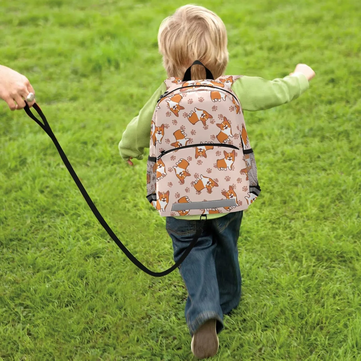 Preschool Backpacks,Corgis Paw Kid's Casual Travel Bookbag with Leash,Cute Toddler Backpacks for Boys and Girls