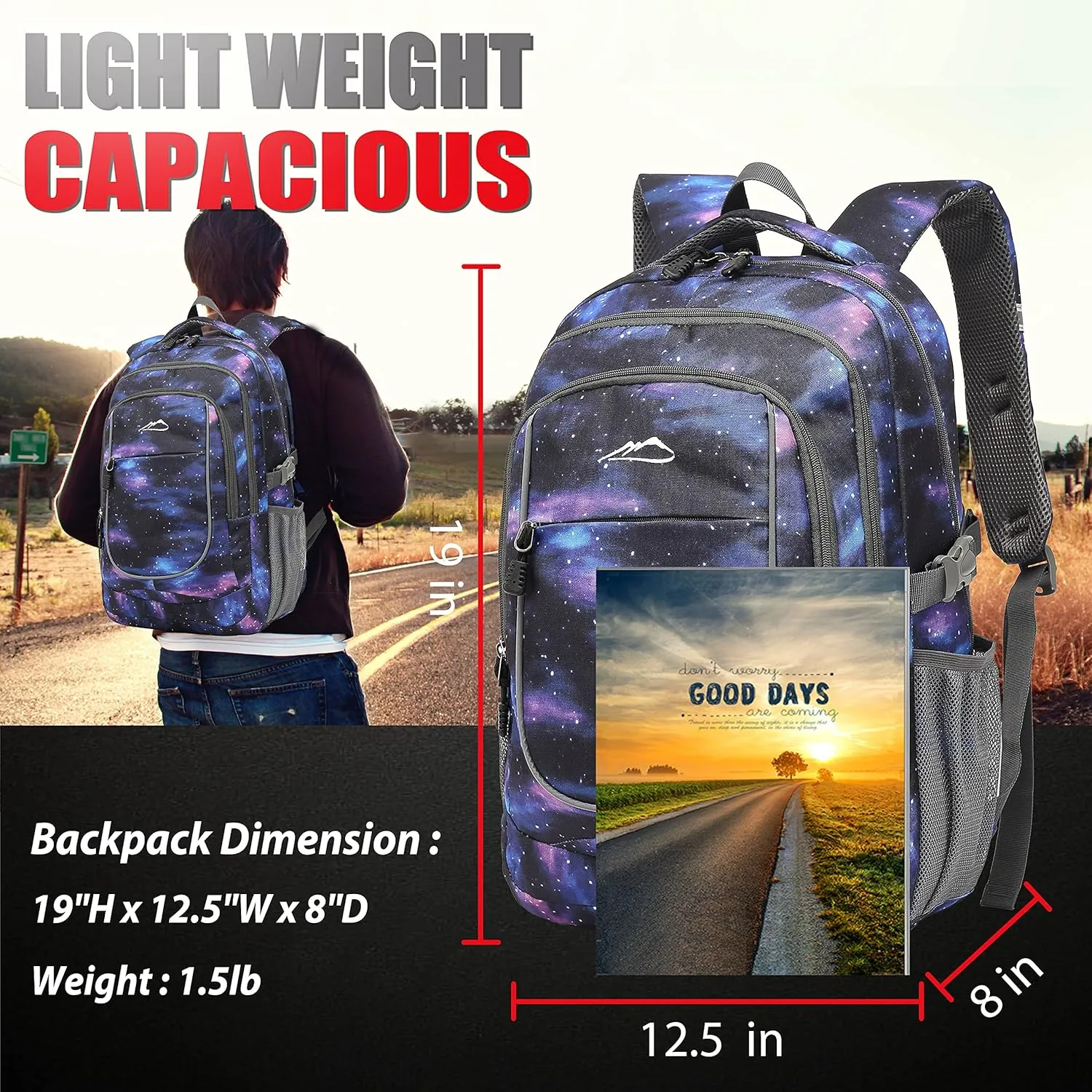 ProEtrade Backpack Bookbag for College Travel Business Hiking Fit Laptop Up to 15.6 Inch (Galaxy C)