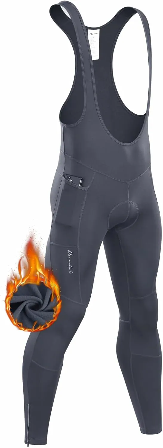 Przewalski Men's Cycling Bib Pants 4D Padded Bike Fleece Lined Thermal Biking Tights Leggings Riding Bicycle Pants