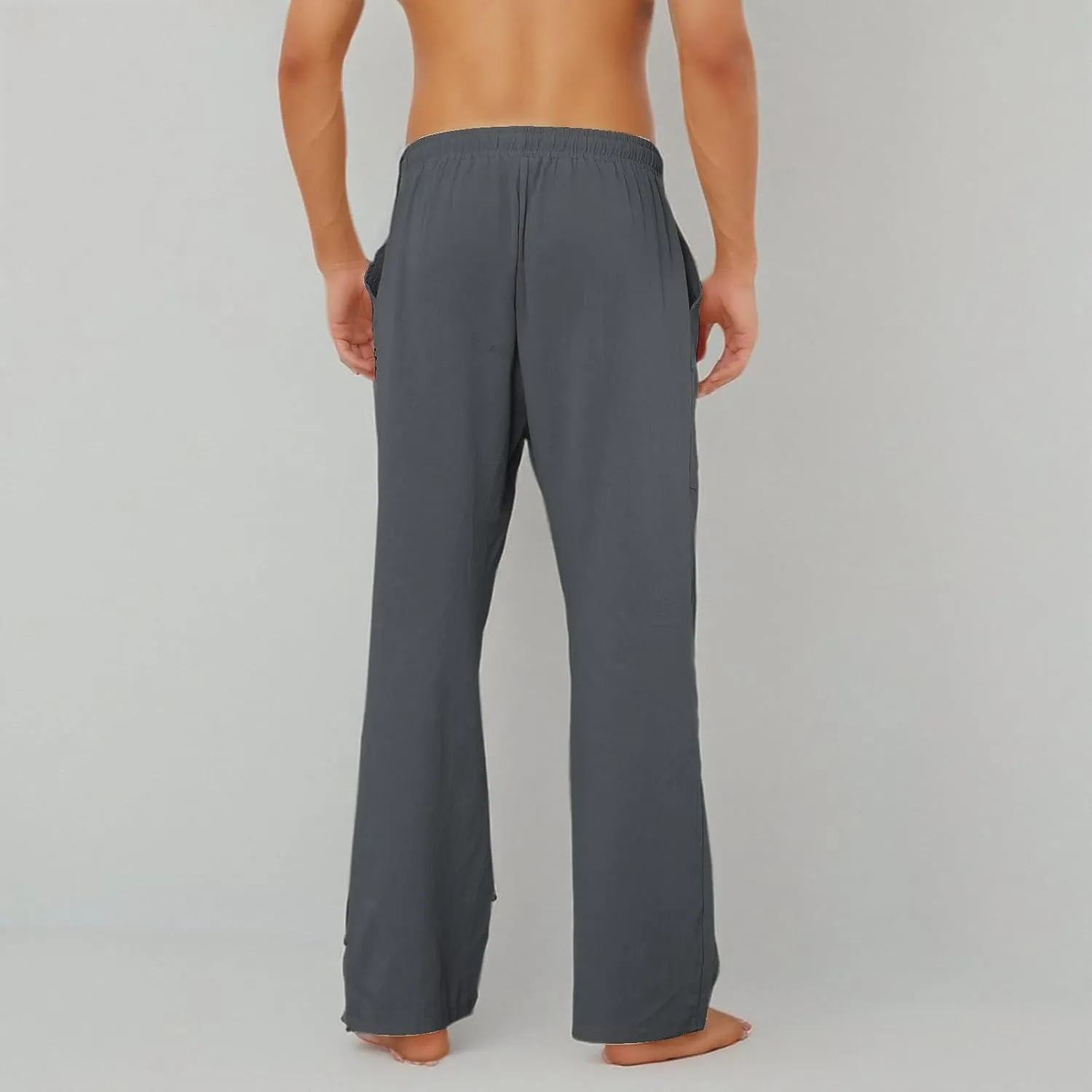 Puimentiua Cotton Linen Pants Men, Summer Beach Pants Loose Fit with Elastic Waist Drawstring