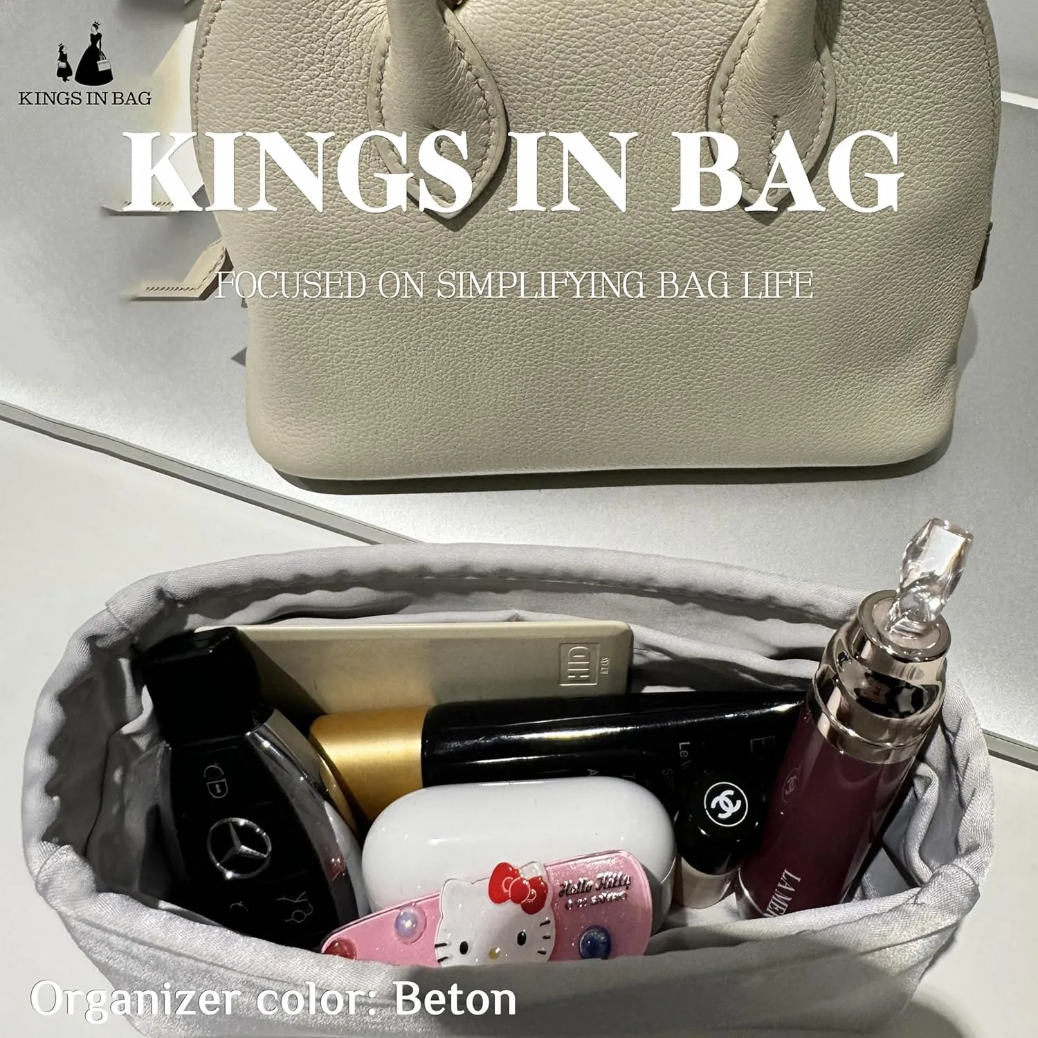 Purse Organizer for Hermes Bolide Bag, KINGS IN BAG Handmade Bag Organizer Insert Fits Bolide mini20/25/27/32, Lightweight Small Bag Insert with Multiple Pockets, Satin Bag Shaper(custom color)