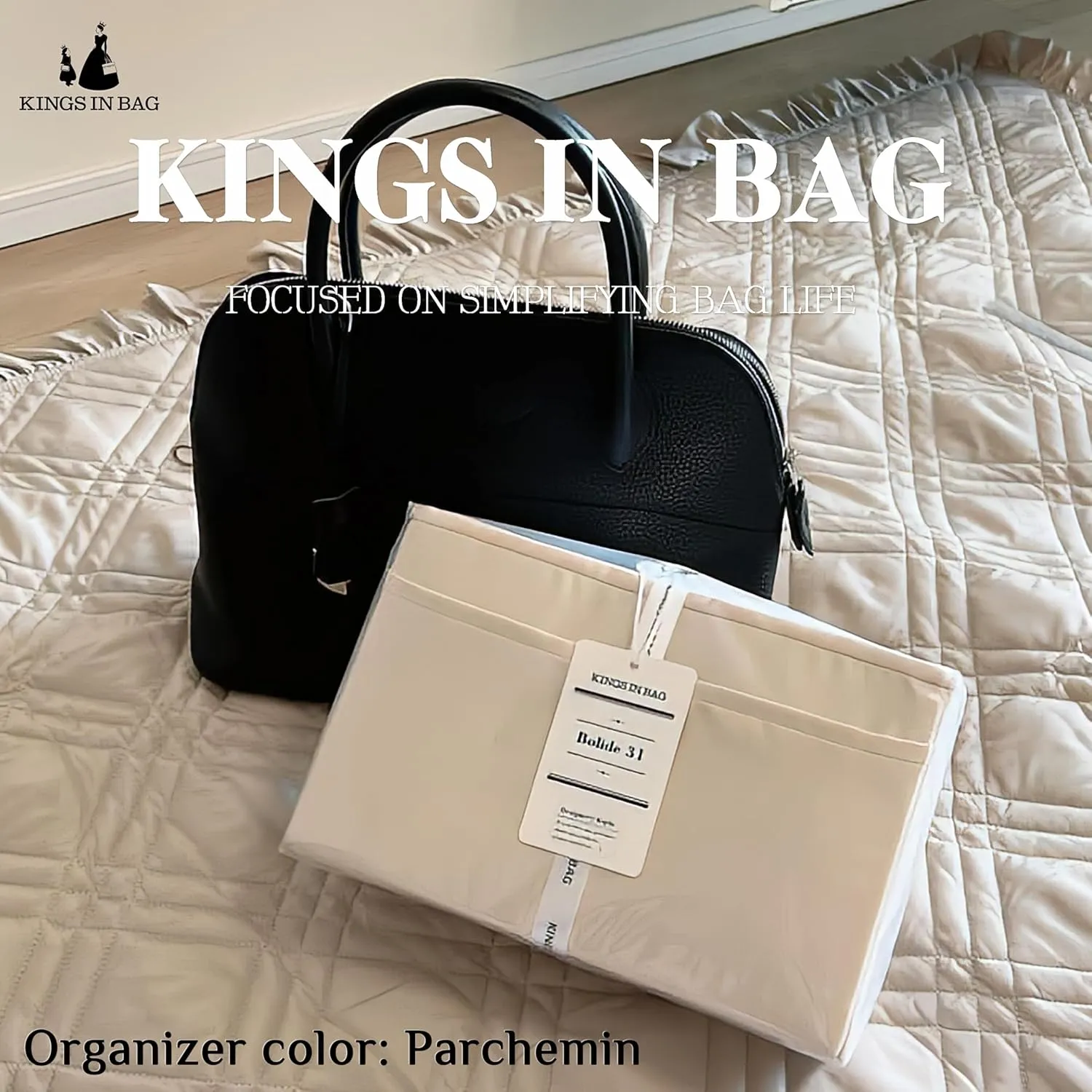 Purse Organizer for Hermes Bolide Bag, KINGS IN BAG Handmade Bag Organizer Insert Fits Bolide mini20/25/27/32, Lightweight Small Bag Insert with Multiple Pockets, Satin Bag Shaper(custom color)