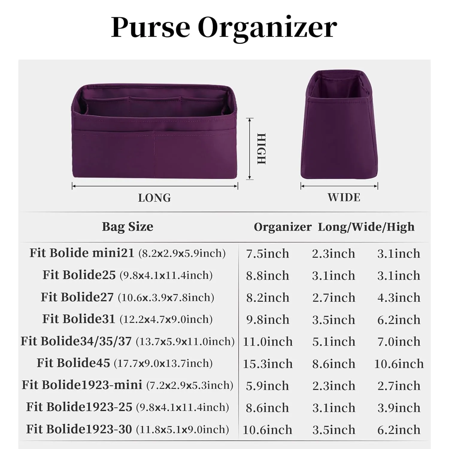 Purse Organizer for Hermes Bolide Bag, KINGS IN BAG Handmade Bag Organizer Insert Fits Bolide mini20/25/27/32, Lightweight Small Bag Insert with Multiple Pockets, Satin Bag Shaper(custom color)