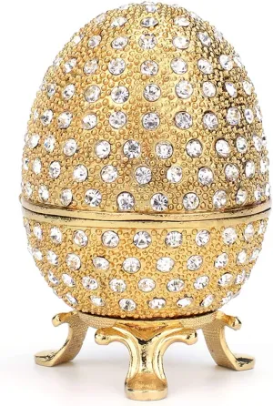 QIFU Gold Easter Egg Style Hand Painted Hinged Jewelry Trinket Box, Unique Gift for Family