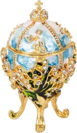 QIFU Hand Painted Enameled Easter Egg Style Decorative Hinged Jewelry Trinket Box