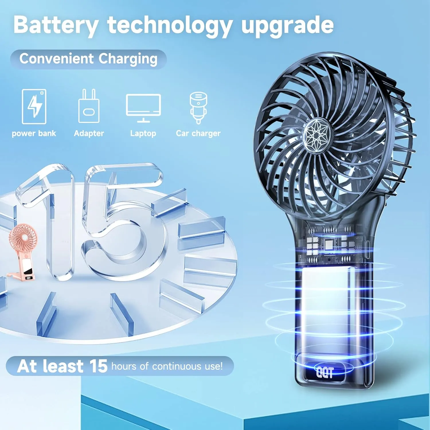 QQT Mini Handheld Fan,4 Speed Adjustable Portable Battery Operated Fans,USB Rechargeable Desk Fan with Mirror,Max 20 Hrs Hand Fan For Travel Office Outdoor Women Men（Pink&Black）