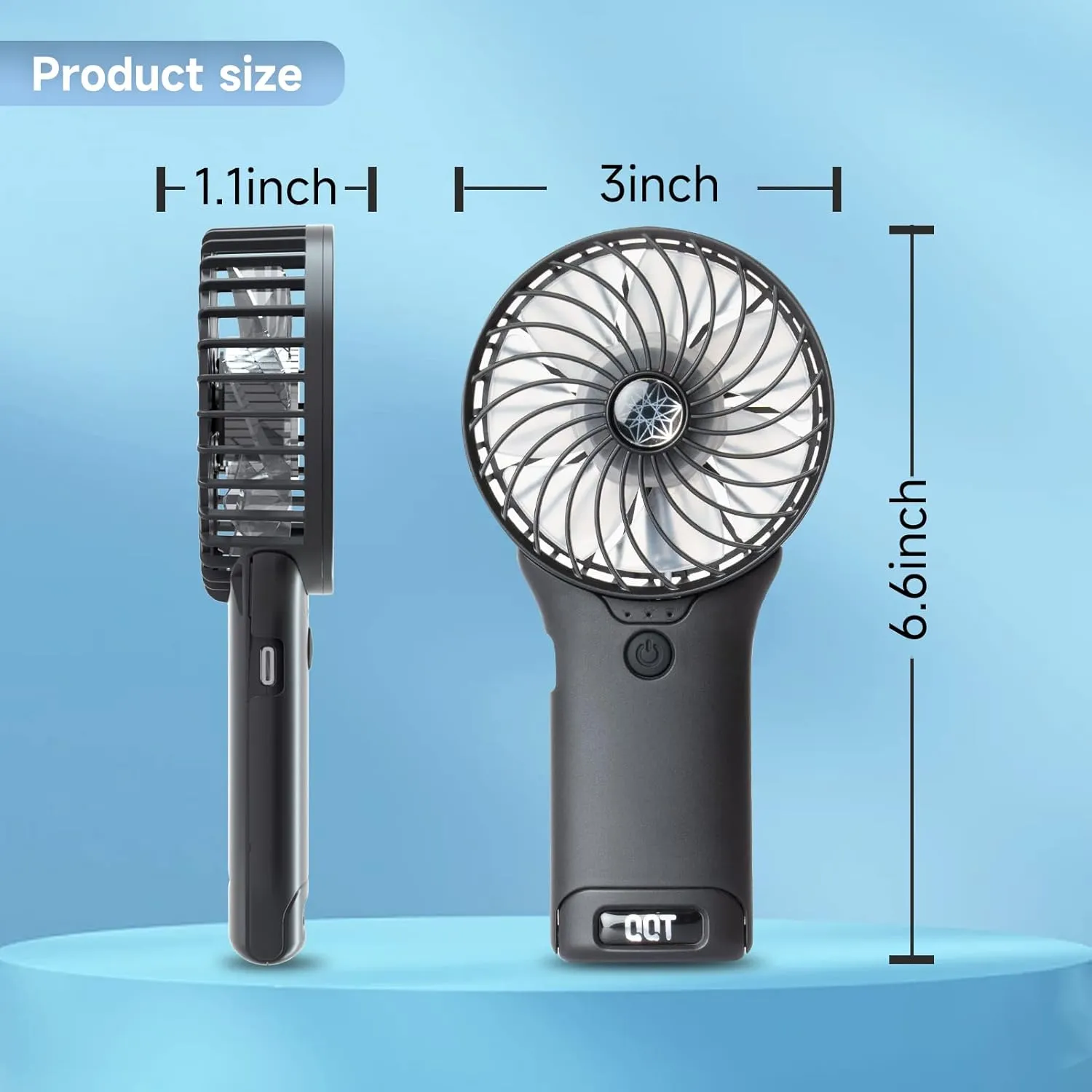 QQT Mini Handheld Fan,4 Speed Adjustable Portable Battery Operated Fans,USB Rechargeable Desk Fan with Mirror,Max 20 Hrs Hand Fan For Travel Office Outdoor Women Men（Pink&Black）