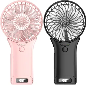 QQT Mini Handheld Fan,4 Speed Adjustable Portable Battery Operated Fans,USB Rechargeable Desk Fan with Mirror,Max 20 Hrs Hand Fan For Travel Office Outdoor Women Men（Pink&Black）