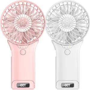 QQT Mini Handheld Fan,4 Speed Adjustable Portable Battery Operated Fans,USB Rechargeable Desk Fan with Mirror,Max 20 Hrs Hand Fan For Travel Office Outdoor Women Men（Pink&White）
