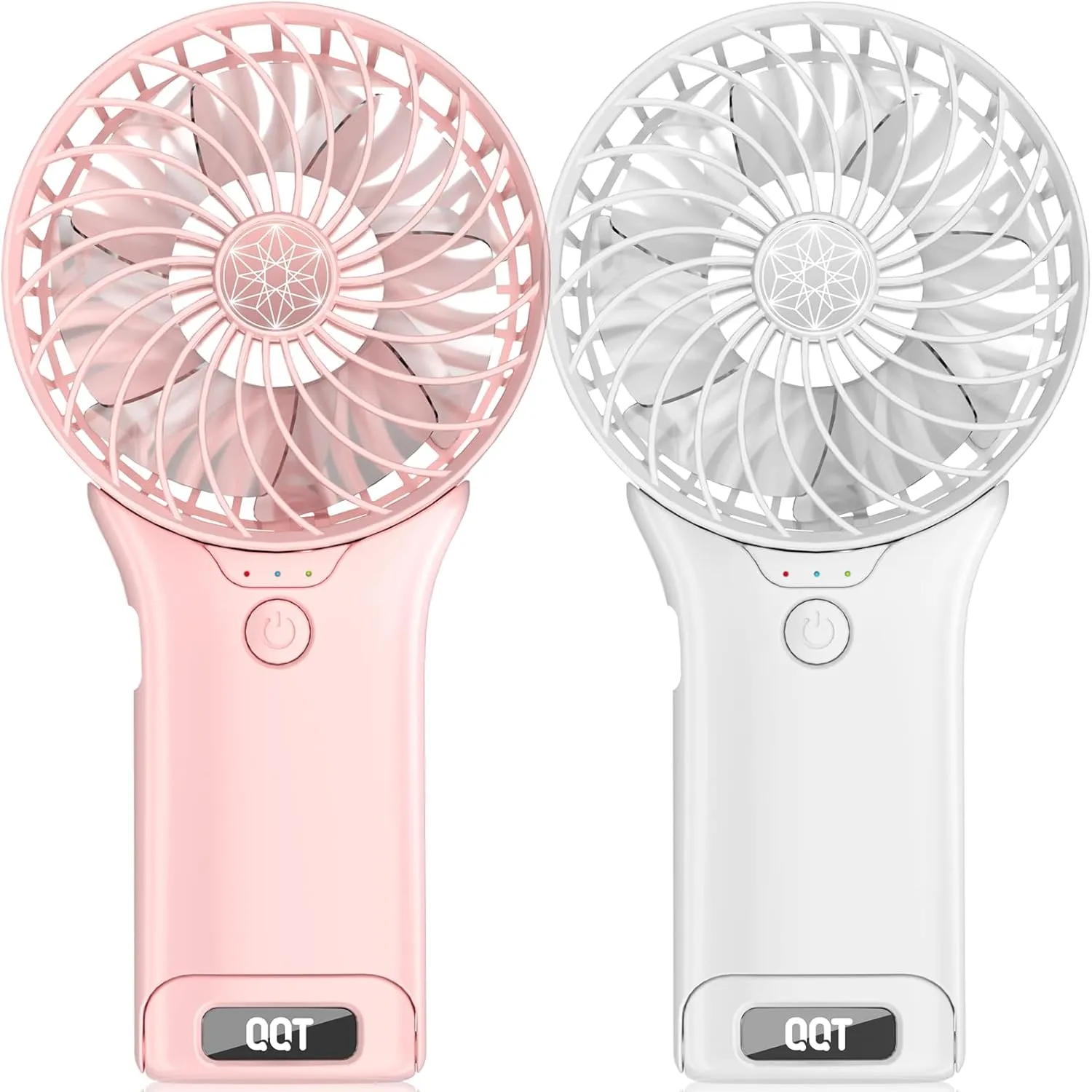 QQT Mini Handheld Fan,4 Speed Adjustable Portable Battery Operated Fans,USB Rechargeable Desk Fan with Mirror,Max 20 Hrs Hand Fan For Travel Office Outdoor Women Men（Pink&White）