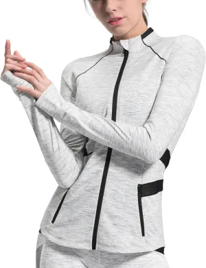 QUEENIEKE Women's Slim Fit Workout Jackets - Zip Up Athletic Running Jacket with Color-blocked Mesh & Thumb Holes