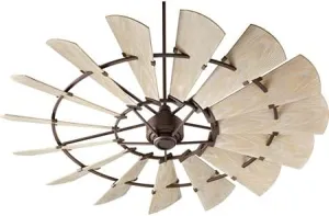 Quorum 197215-86 | Windmill Outdoor Fan (Damp) - 15 Weathered Oak 72" Aluminum Blades - Oiled Bronze Finish - With Reversible 6 Speed Wall Control - Light Kit & Remote Adaptable