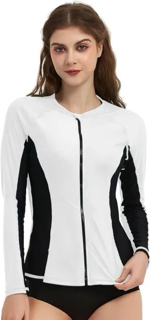 Rash Guard for Women, UPF 50  Long Sleeve Zip Front UV Sun Protection Jacket Swim Shirt for Women Swimwear